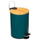 5Five Modern 3L Bin With Bamboo Pedal Lid - Teal/Blue
