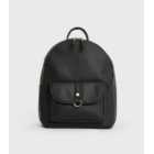 Black Leather-Look Ring Front Backpack
