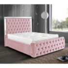 Elegance Mirrored Bed Plush Velvet Pink