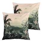 Furn. Jungle Outdoor Twin Pack Polyester Filled Cushions Blush/Forest