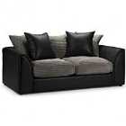 Biyana Modern Jumbo Cord And Faux Leather Fabric 3 Seater Sofa Black And Grey