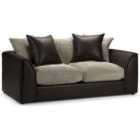 Biyana Modern Jumbo Cord And Faux Leather Fabric 3 Seater Sofa Brown And Beige