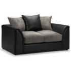 Biyana Modern Jumbo Cord And Faux Leather Fabric 2 Seater Sofa Black And Grey