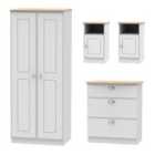 Ready Assembled Tilly 4 Piece Set Pair Of Bedside Cabinets 3 Drawer Deep Chest And Wardrobe Grey Matt And Oak