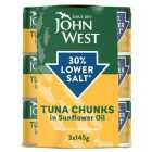 John West Lower Salt Tuna Chunks In Sunflower Oil (3x145g) 3 x 95g