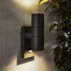 Zinc Odin Fixed Matt Black LED PIR Motion sensor Outdoor Modern Wall light 7W