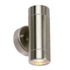 Luminosa Palin Outdoor Wall IP44 7W Brushed Stainless Steel & Clear Glass 2 Light Dimmable IP44 - GU10