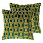 Paoletti Empire Twin Pack Polyester Filled Cushions Teal/Gold