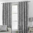 Paoletti Verona Crushed Velvet Ringtop Eyelet Curtains (Pair) Polyester Silver (168X229Cm)