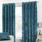 Paoletti Verona Crushed Velvet Ringtop Eyelet Curtains (Pair) Polyester Teal (117X137Cm)
