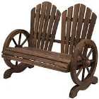 Outsunny Wooden Love Chair W/ Wheel-shaped Armrests for 2 People Natural