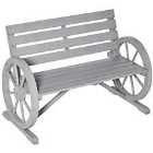 Outsunny Cart Wagon Wheel 2 Seater Garden Bench Outdoor Armrest Chair Grey