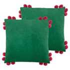 Furn. Hoola Polyester Filled Cushions Twin Pack Cotton Velvet Emerald/Raspberry