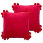 Furn. Hoola Polyester Filled Cushions Twin Pack Cotton Velvet Fuchsia/Red