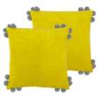 Furn. Hoola Polyester Filled Cushions Twin Pack Cotton Velvet Yellow/Grey