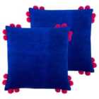 Furn. Hoola Polyester Filled Cushions Twin Pack Cotton Velvet Blue/Pink