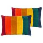 Furn. Rainbow Polyester Filled Cushions Twin Pack Velvet Multi/Jewel
