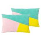 Furn. Morella Polyester Filled Cushions Twin Pack Cotton Velvet Mint/Pink/Lemon