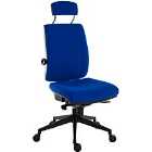 Teknik Office Ergo Plus Blue Fabric 24 Hour Chair with Headrest and Black Ultra Pyramid Base - Rated Up To 24 Stone