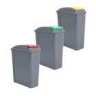 Wham Set 3 Recycle It 25L Graphite Bin & Assorted Lid