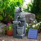 Outdoor Garden LED Water Fountain Water Feature Tiered Rockery Decor with Pump Solar Power