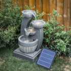 4 Tier Rockery Waterfall Decoration Solar Powered Outdoor Water Feature Fountain with LED Lights 47cm