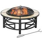 Outsunny Outdoor Fire Pit Firepit Bowl with Grill Spark Mesh and Poker