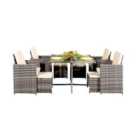 9Pc Rattan Garden Patio Furniture Set - 4 Chairs 4 Stools & Dining Table With Waterproof Cover - Light Grey