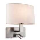 Luminosa Webster 1 Light Indoor Wall Light with Reading Lamp Brushed Steel, Cream Shade, E27