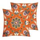 Furn. Folk Flora Outdoor Polyester Filled Cushions Twin Pack Orange