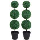 Outsunny 2 PCS Artificial Boxwood Three Balls Tree Decorative Plant Leaves