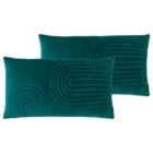Furn. Mangata Polyester Filled Cushions Twin Pack Cotton Teal Black 30 x 60cm