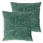 Furn. Angeles Polyester Filled Cushions Twin Pack Cotton Velvet Juniper Green