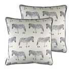 Evans Lichfield Safari Zebra Repeat Twin Pack Polyester Filled Cushions White