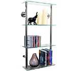 Techstyle Wall Mounted 4 Tier Glass 90 Cd / 60 Dvd Storage Shelves Clear / Silver