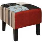 Techstyle Plush Patchwork Shabby Chic Square Pouffe Foot Stool / Wood Legs Blue / Green / Red