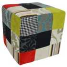 Techstyle Plush Patchwork Cube Foot Stool / Pouffe Blue / Green / Red