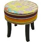 Techstyle Patchwork Shabby Chic Round Pouffe Padded Foot Stool /Wood Legs Multi-coloured