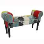 Techstyle Plush Patchwork Shabby Chic Chaise Pouffe Stool / Wood Legs Blue / Green / Red