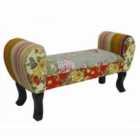 Techstyle Roses Shabby Chic Chaise Pouffe Stool / Wood Legs Multi-coloured