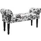 Techstyle Black Rose Shabby Chic Chaise Padded Pouffe Stool / Wood Legs Black / White