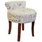 Techstyle Lyon Low Back Chair / Padded Stool With Retro French Print And Wood Legs Cream / Brown