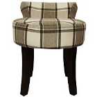 Techstyle Watsons Low Back Chair / Padded Stool With Wood Legs Mink Check