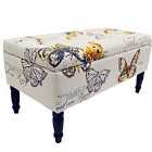 Techstyle Butterfly Storage Ottoman Stool / Blanket Box / Padded Trunk Black / Cream / Multi