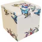 Techstyle Butterfly Square Storage Ottoman Stool / Blanket Box Cube Cream / Multi
