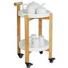 Techstyle Wood Drinks / Tea Trolley Table With 2 Removable Trays White / Natural