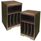 Techstyle Audio Pack Of Two Storage Side End / Bedside Table With Cubbies Walnut