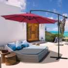 3M Banana Parasol Cantilever Hanging Sun Shade Umbrella Shelter with Cross Base, Wine Red