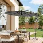 3M Large Rotatable Garden Sun Shade Cantilever Parasol Patio Hanging Banana Umbrella Crank Tilt with Cross Base, Dark Grey