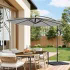 3M Large Rotatable Garden Sun Shade Cantilever Parasol Patio Hanging Banana Umbrella Crank Tilt with Square Base, Light Grey